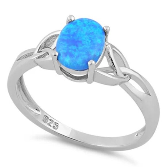 925 Sterling Silver Lab Created Blue Fire Opal - Picture 12 of 15